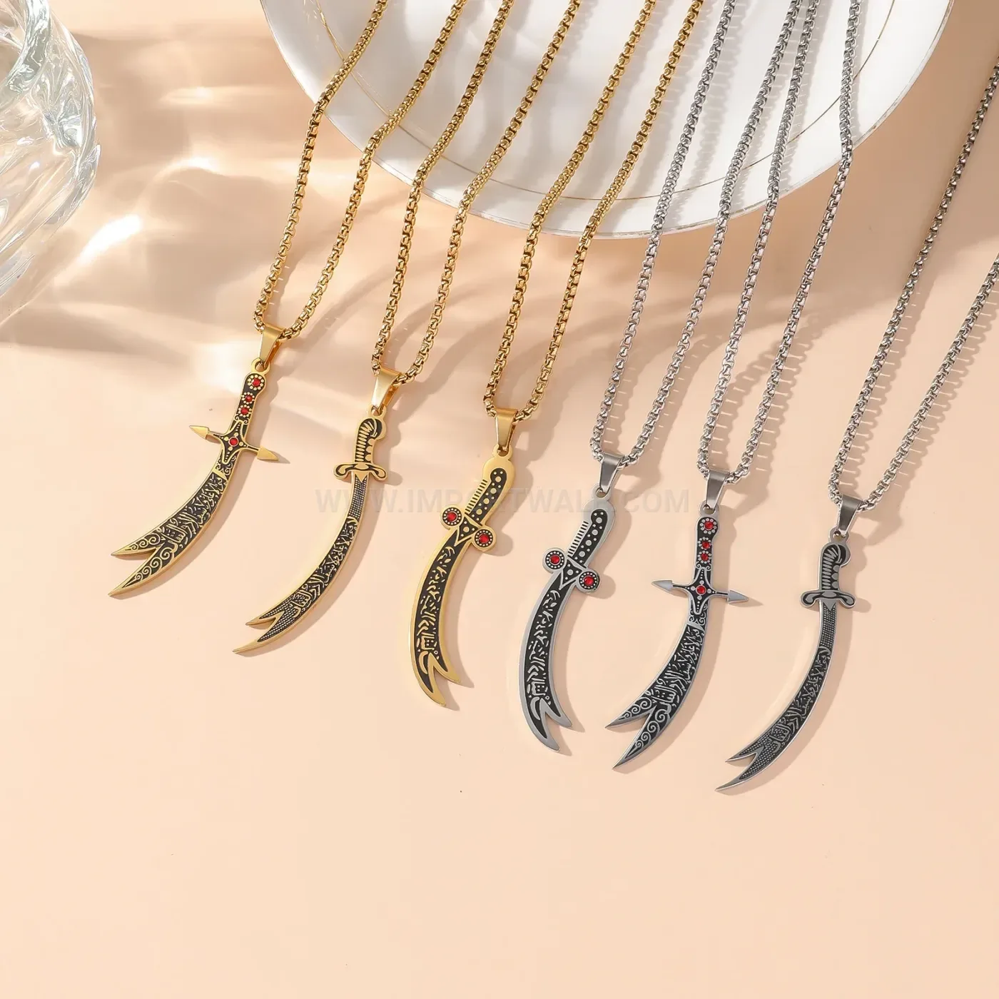 Stylish Stainless Steel Zulfiqar Sword Calligraphy Pendant Necklace