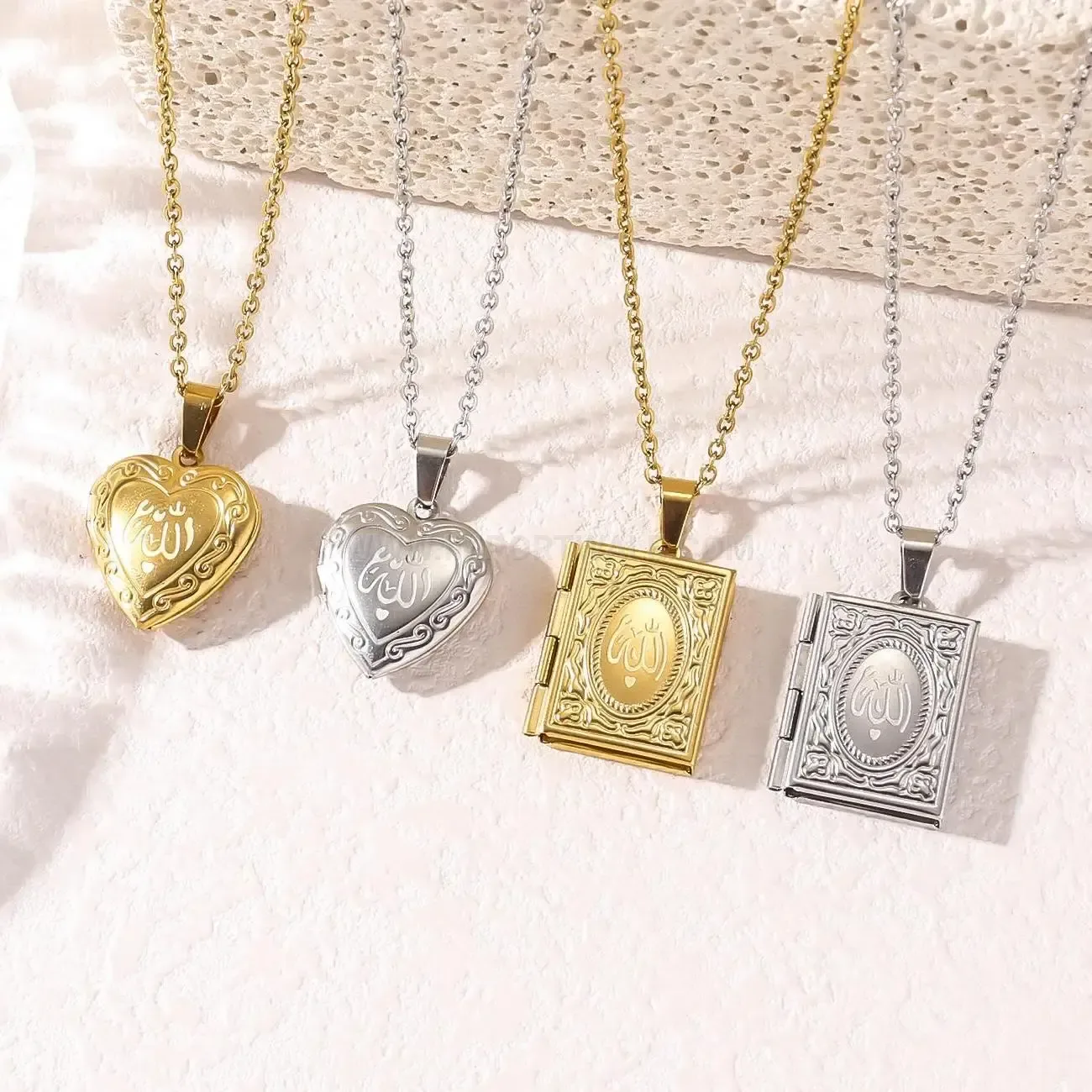 Trendy Openable Heart Photo Locket Arabic Calligraphy Pendant Necklace