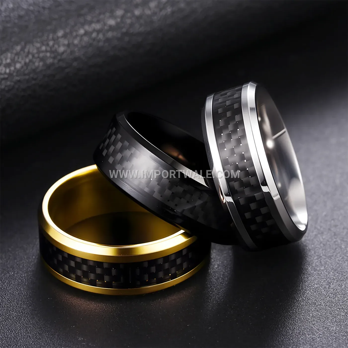 Stainless Steel Carbon Fiber Inlay Band Ring