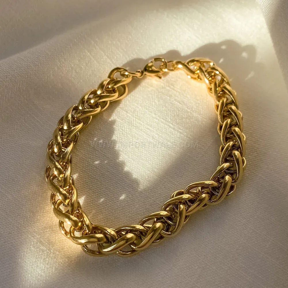 Chunky Stainless Steel Basket Weave Chain Bracelet 8MM