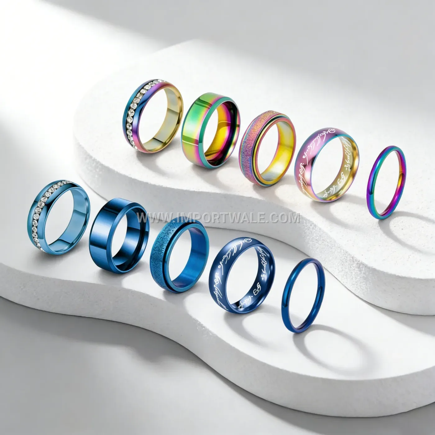 Frosted Grooved Stainless Steel Plated Band Ring 8mm