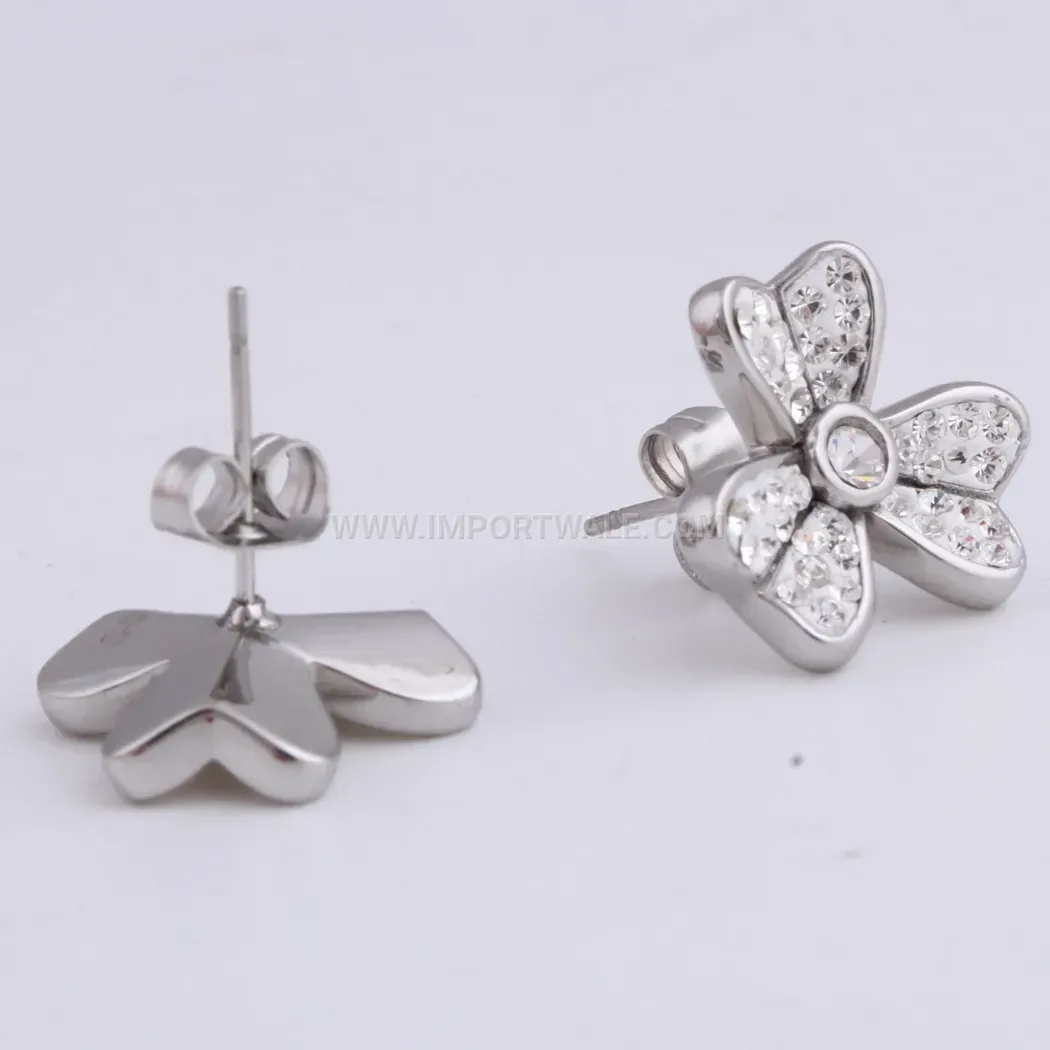 Crystal Pave Camellia Flower Stainless Steel Earrings