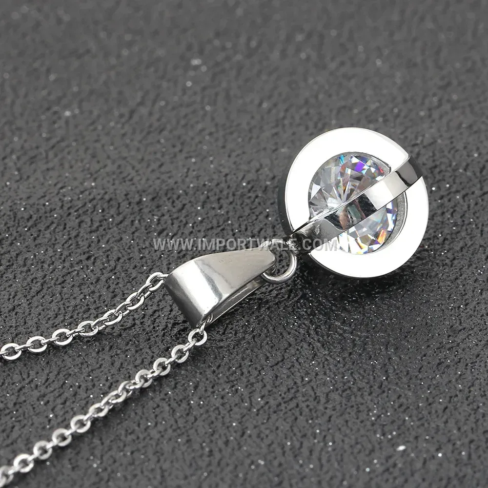 Geometric Circular Rhinestone Stainless Steel Pendant Necklace
