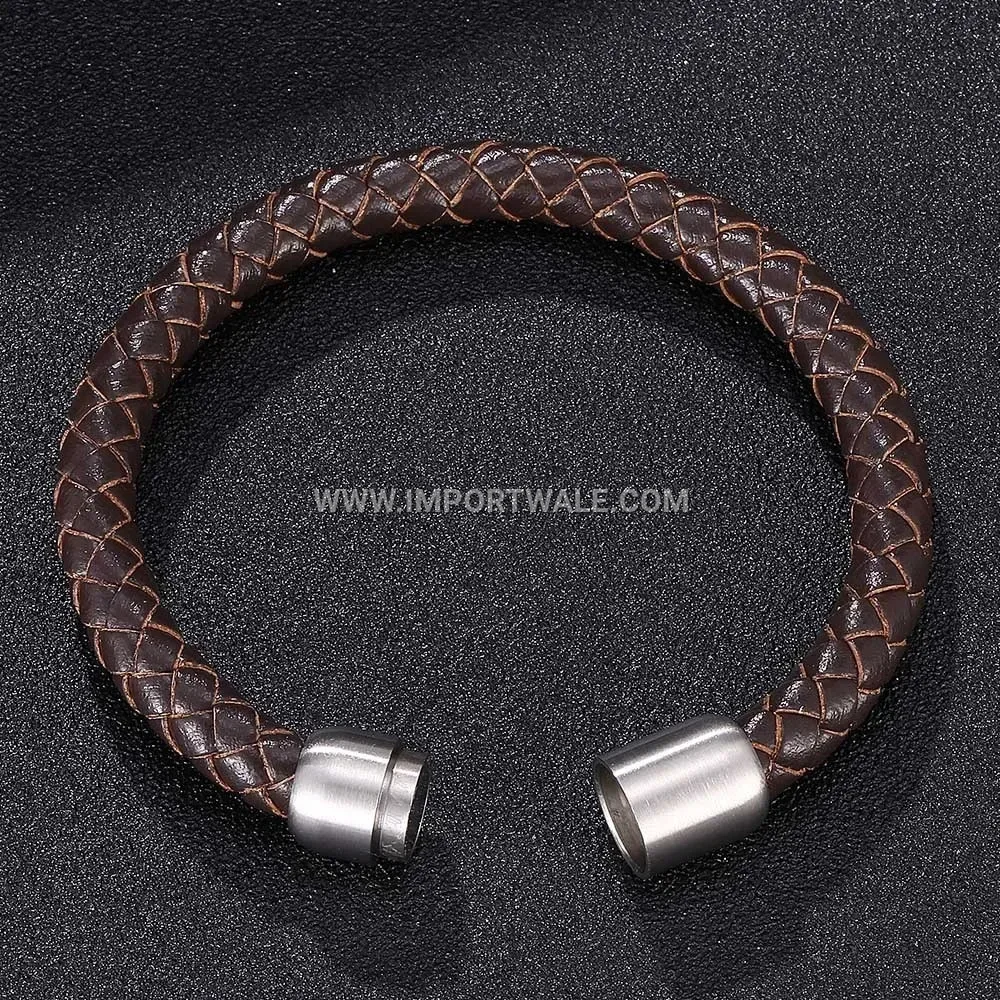 Braided Leather Magnetic Stainless Steel Bracelet for Men