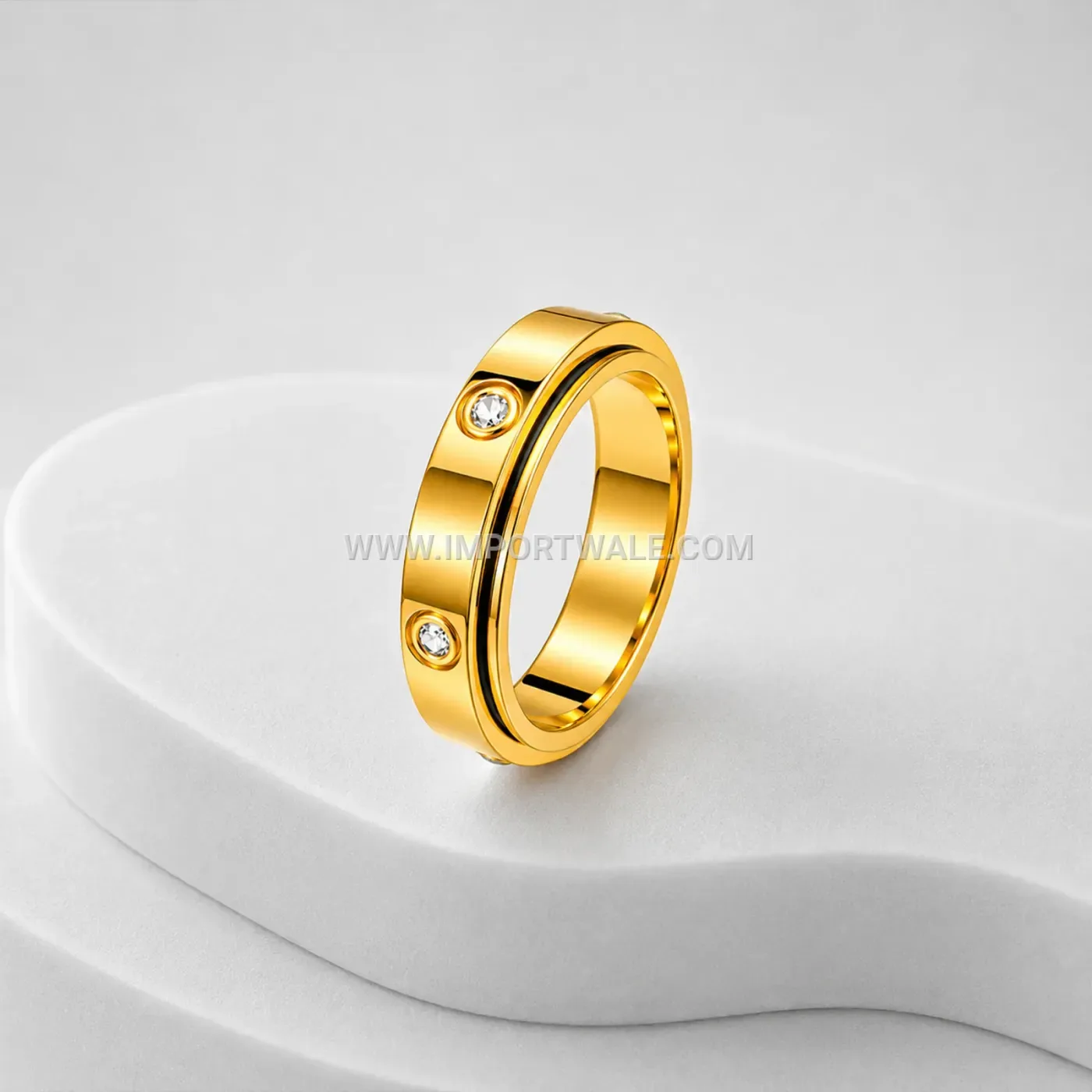 Spinning Rhinestone Stainless Steel Couple Band Ring