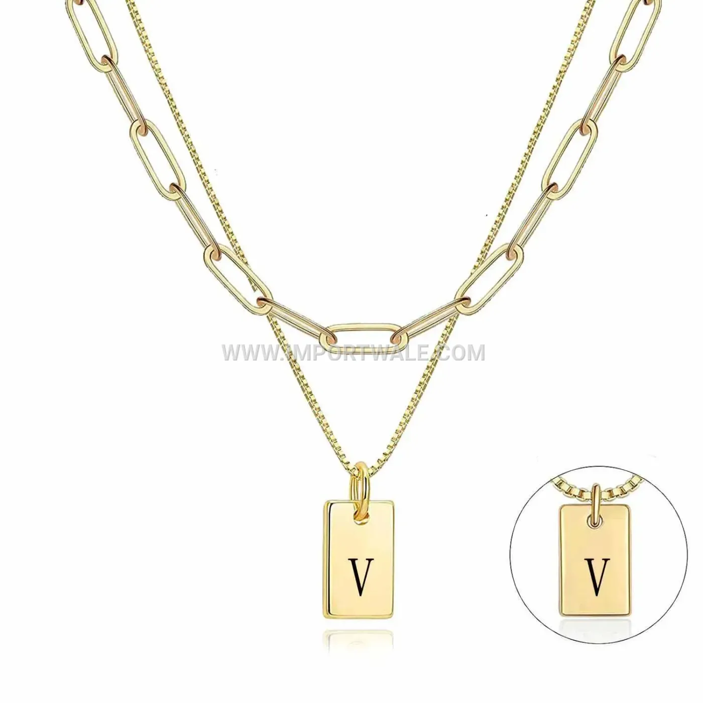 Initial Letter Rectangular Stainless Steel Pendant Necklace