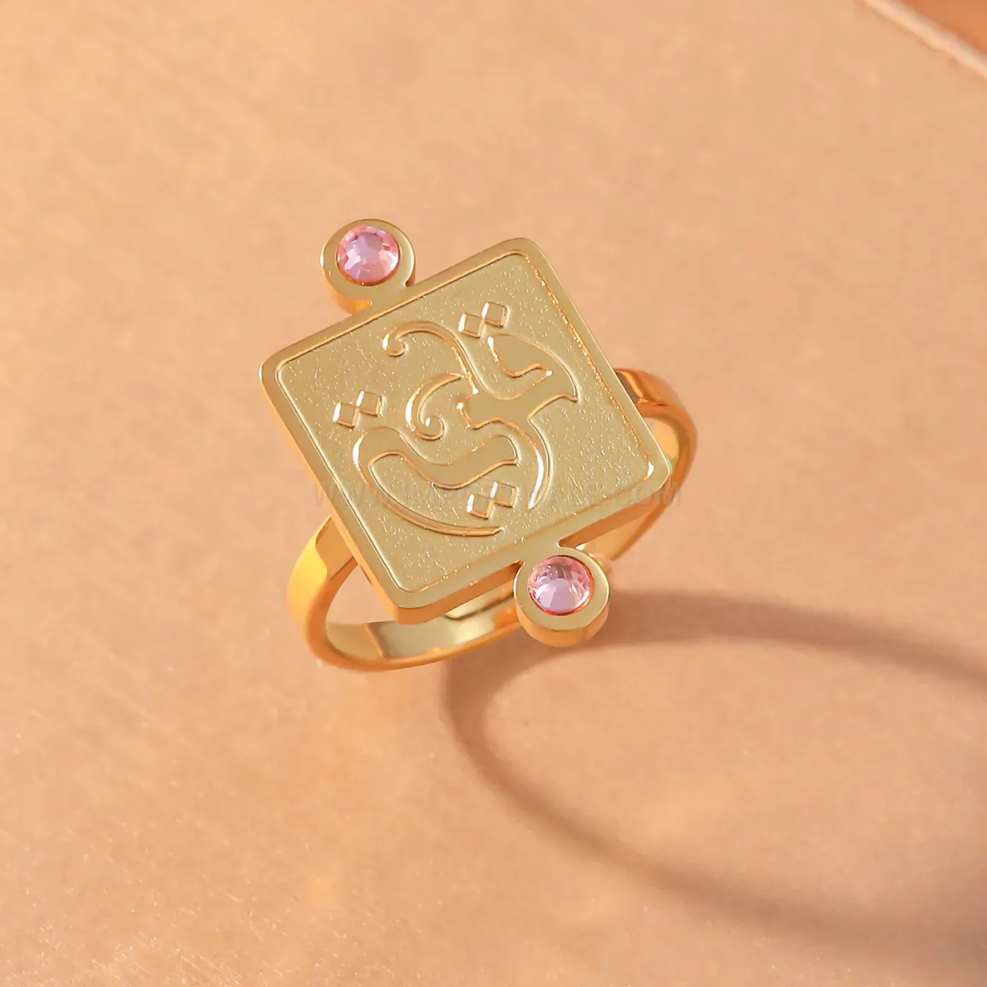 Stainless Steel Square Allah Ring with Cubic Zirconia