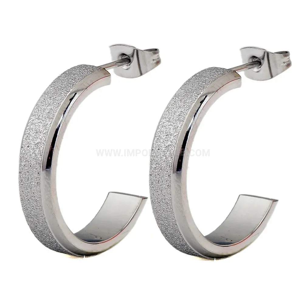 Bold Frosted C Shape Stainless Steel Stud Earrings
