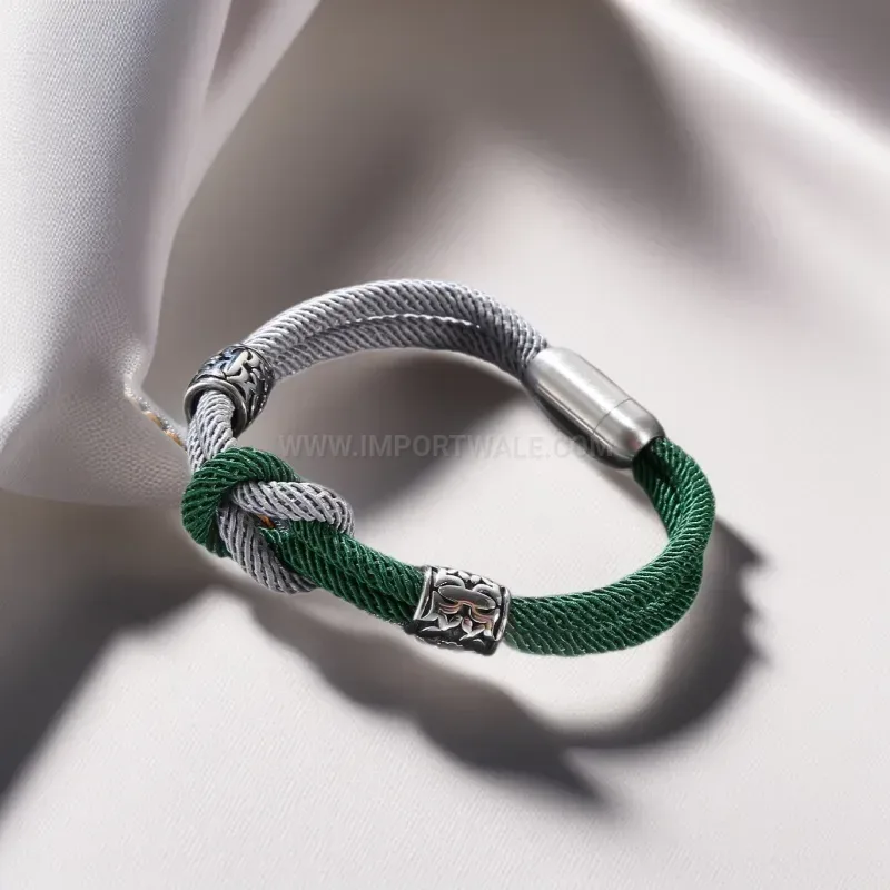 Two-Tone Leather Men's Bracelet With Stainless Steel Magnetic Clasp