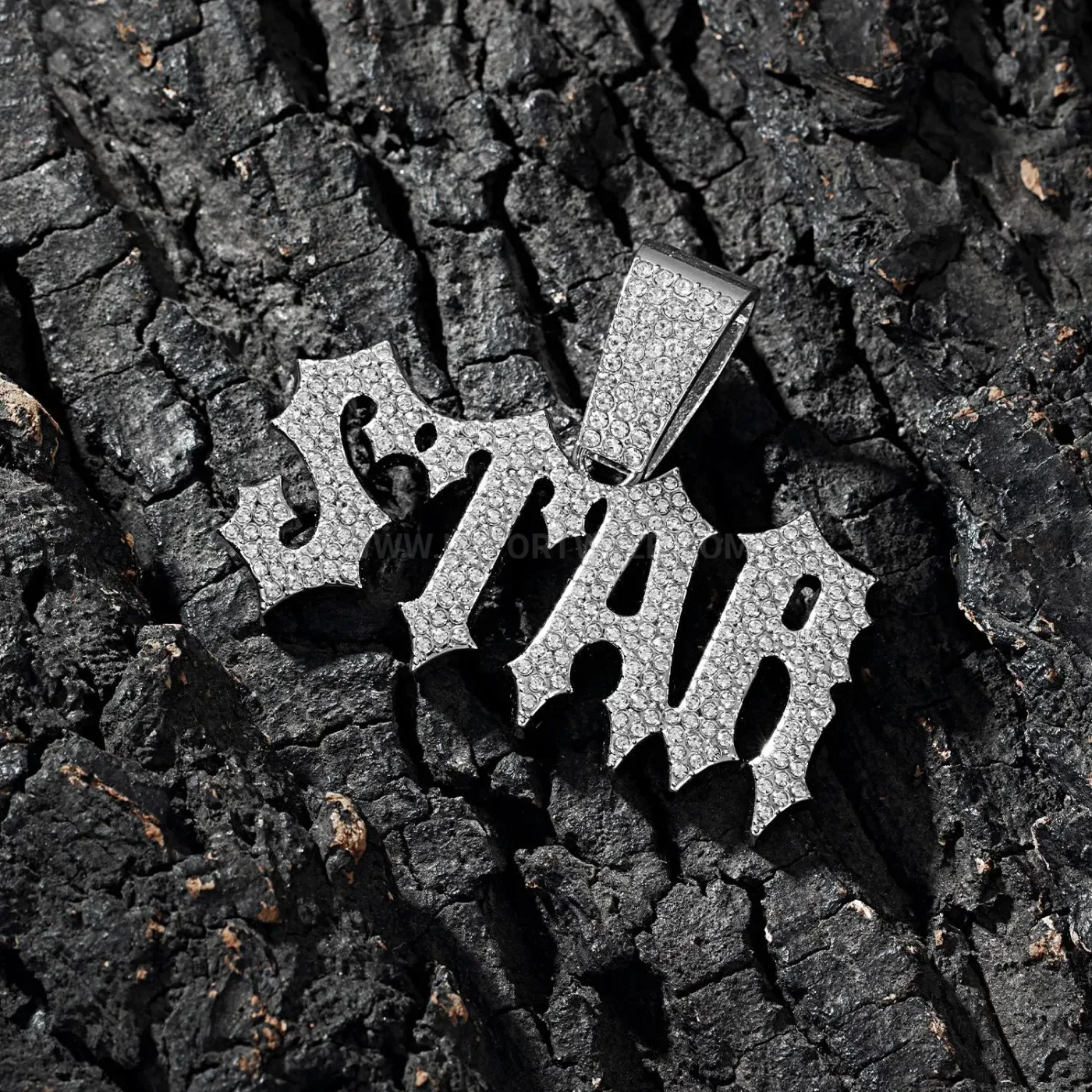 Gothic Star Letter Rhinestone Pendant Cuban Chain Necklace
