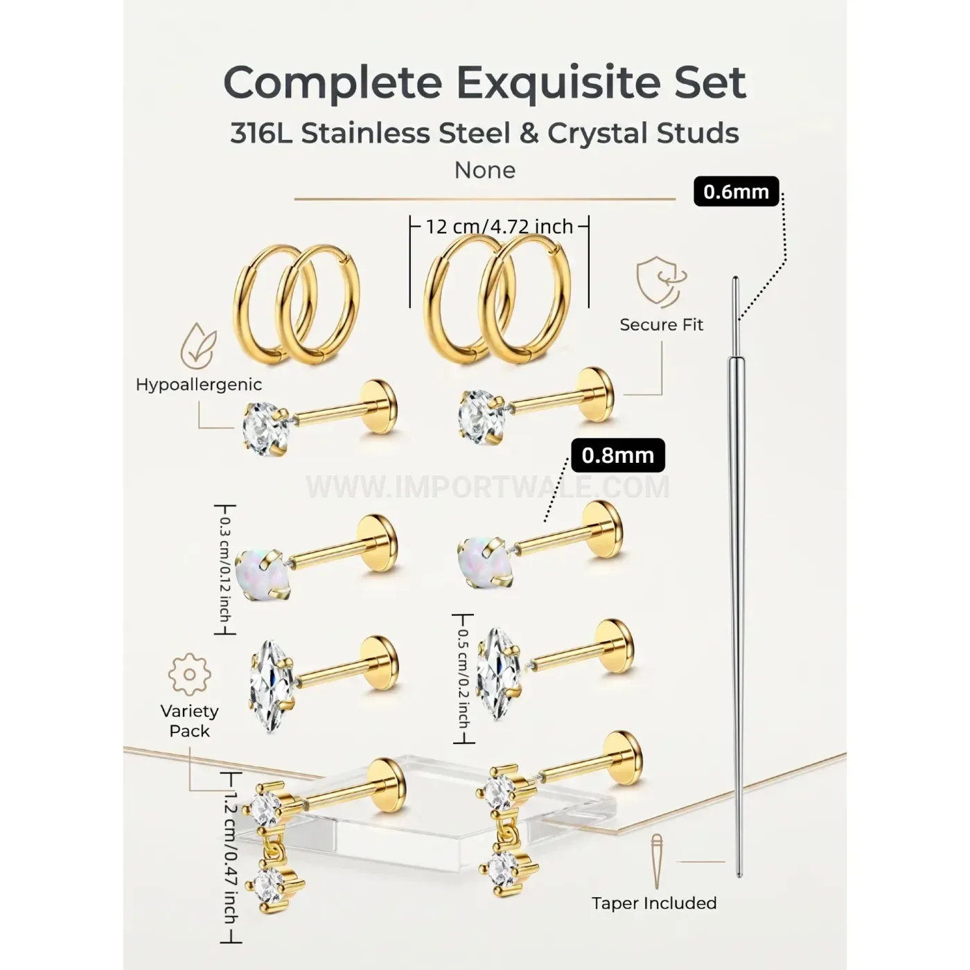 Premium Threaded Stainless Steel Hoop and Stud Piercing Set