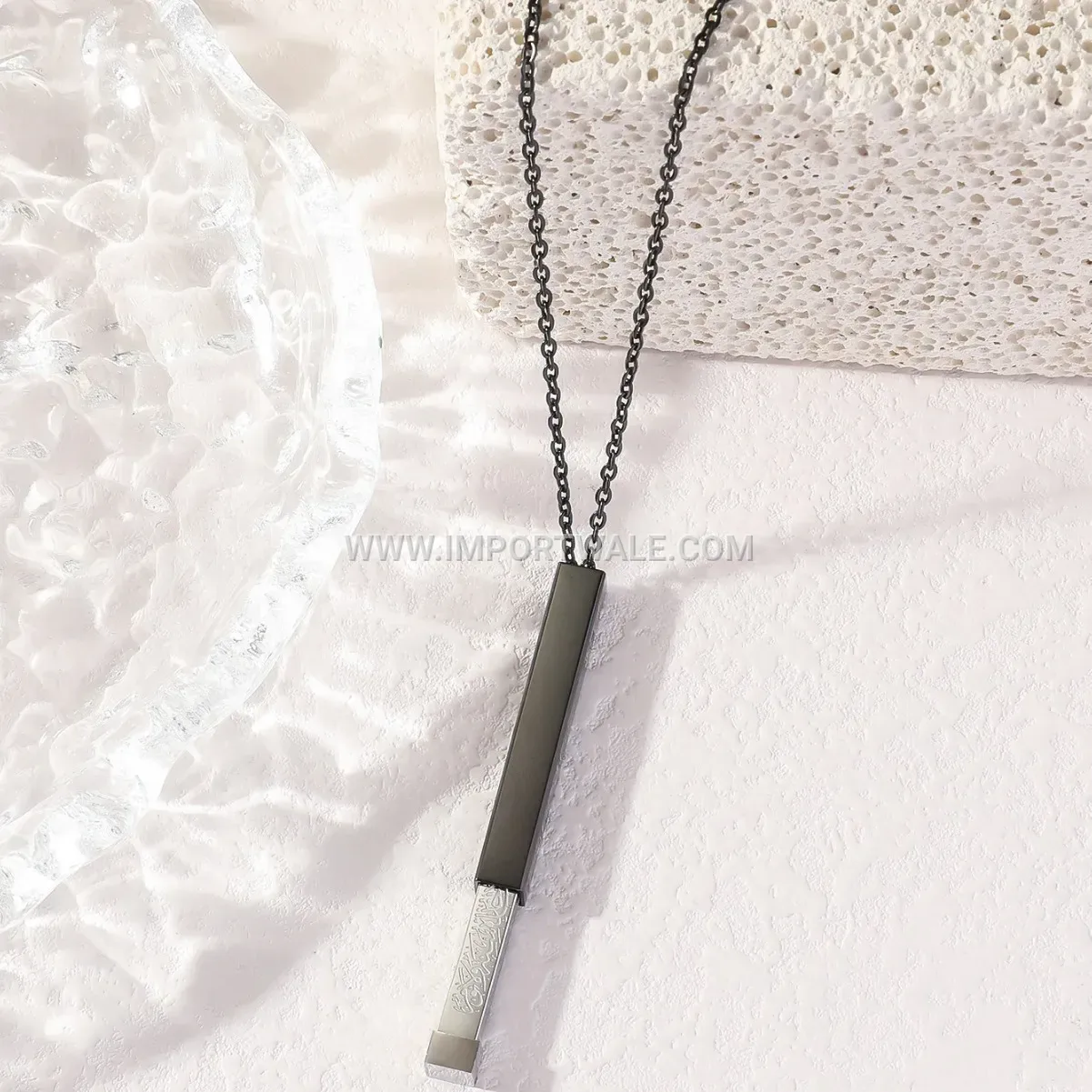 Stainless Steel Pull Hidden Islamic Calligraphy Pendant Link Chain Necklace