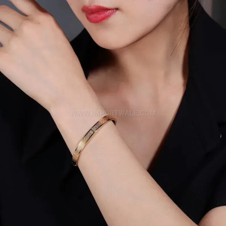 Open Ayatul Kursi Plated Stainless Steel Cuff Bracelet