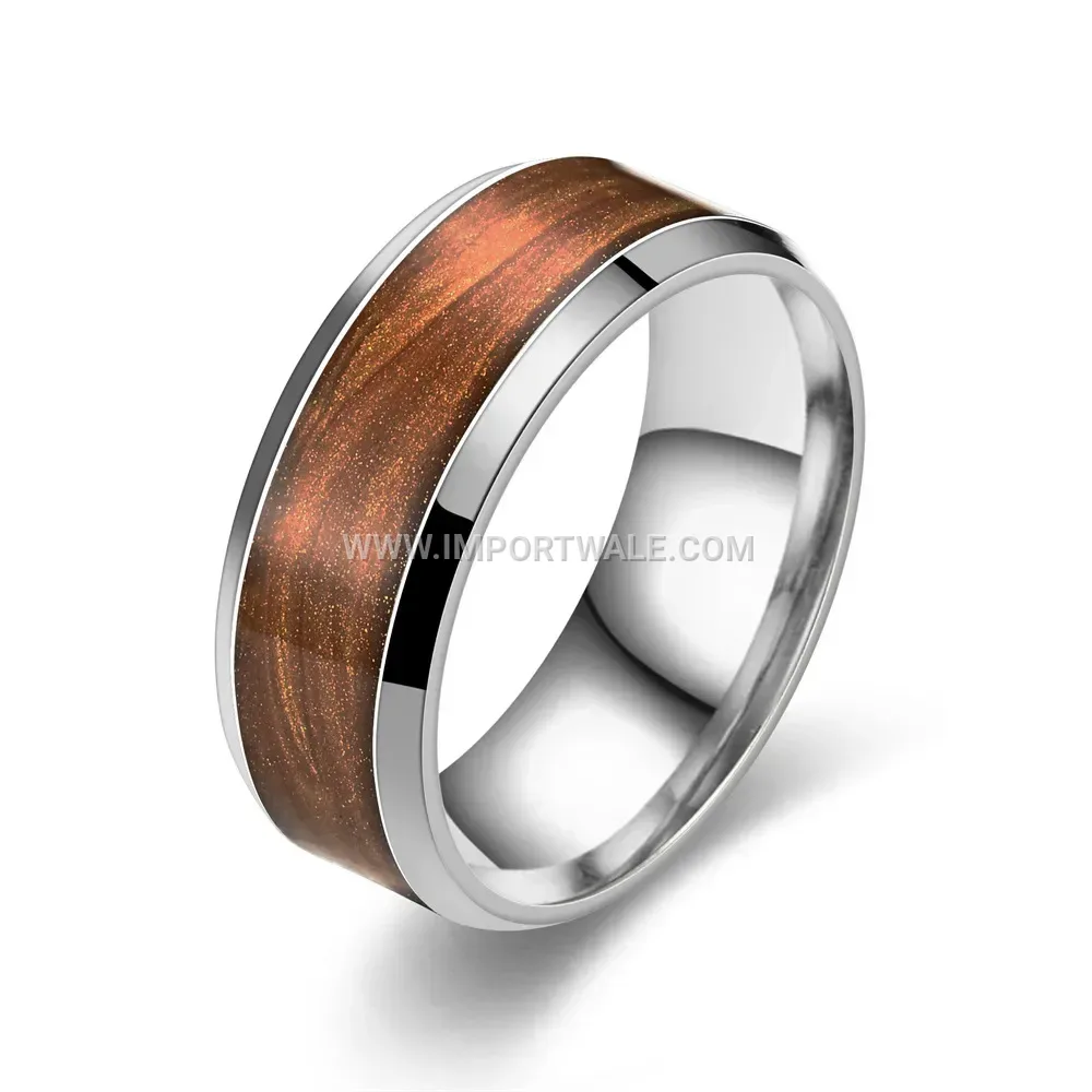 Enameled Pine Grain Pattern Stainless Steel Band Ring