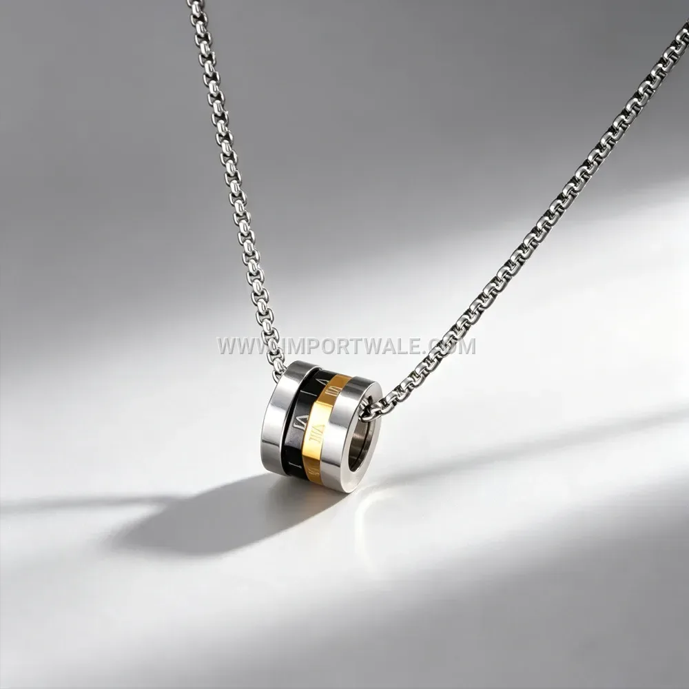 Spinning Roman Numeral Ring Pendant Stainless Steel Necklace