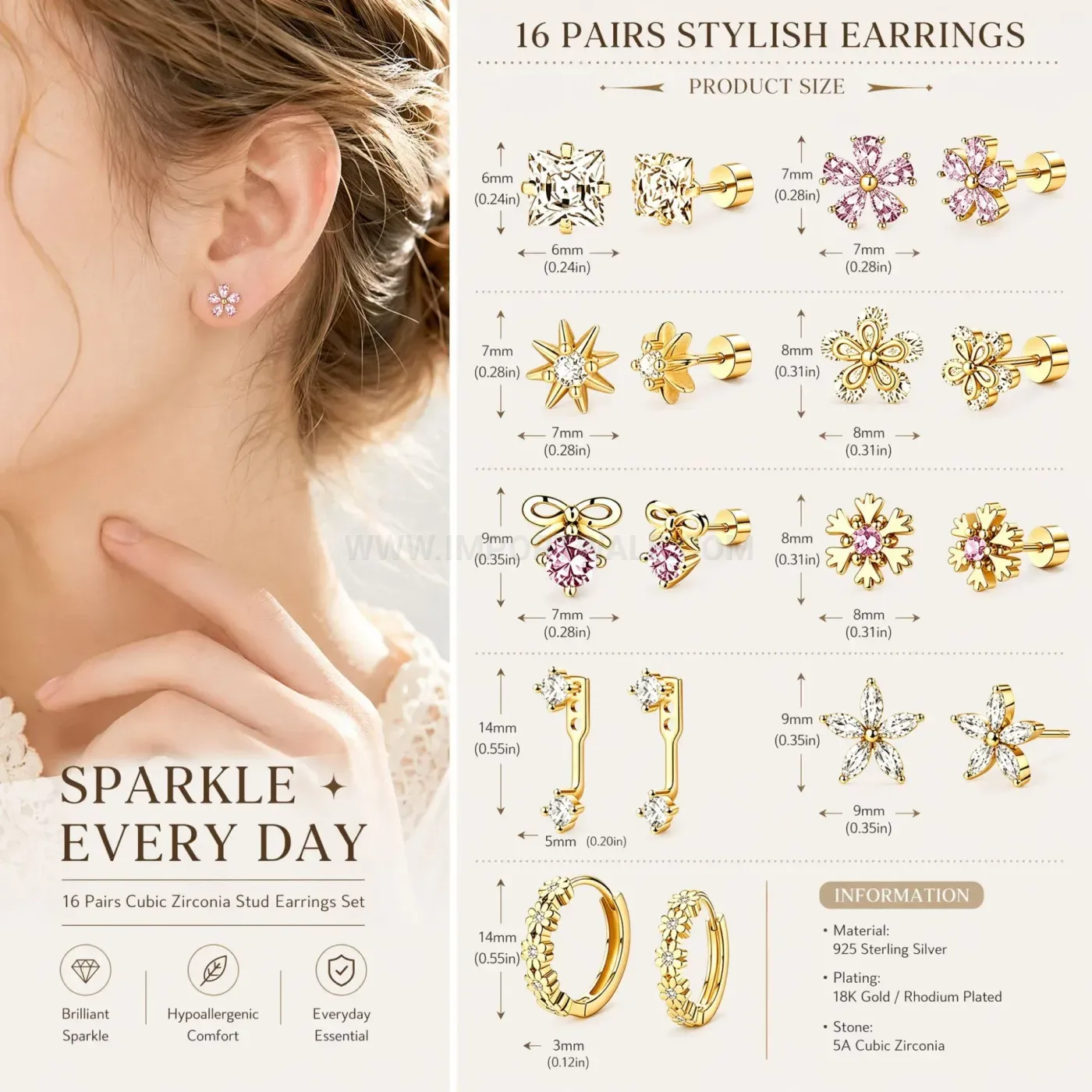 Bold Minimalist Stainless Steel Chain Cartilage Piercing Earring Set