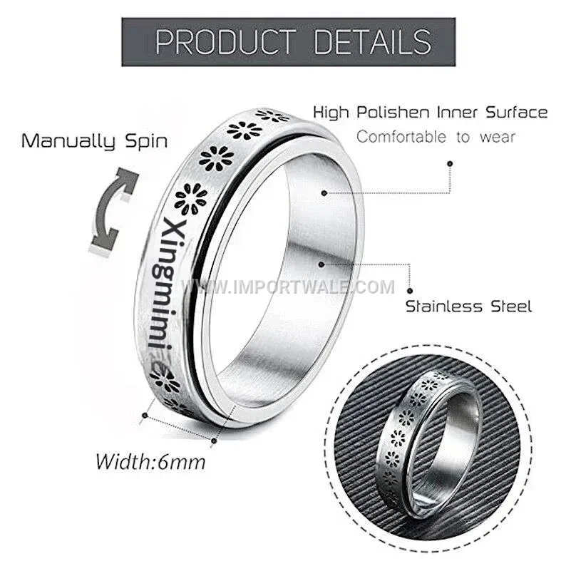 Spinning Floral Motif Stainless Steel Cocktail Ring