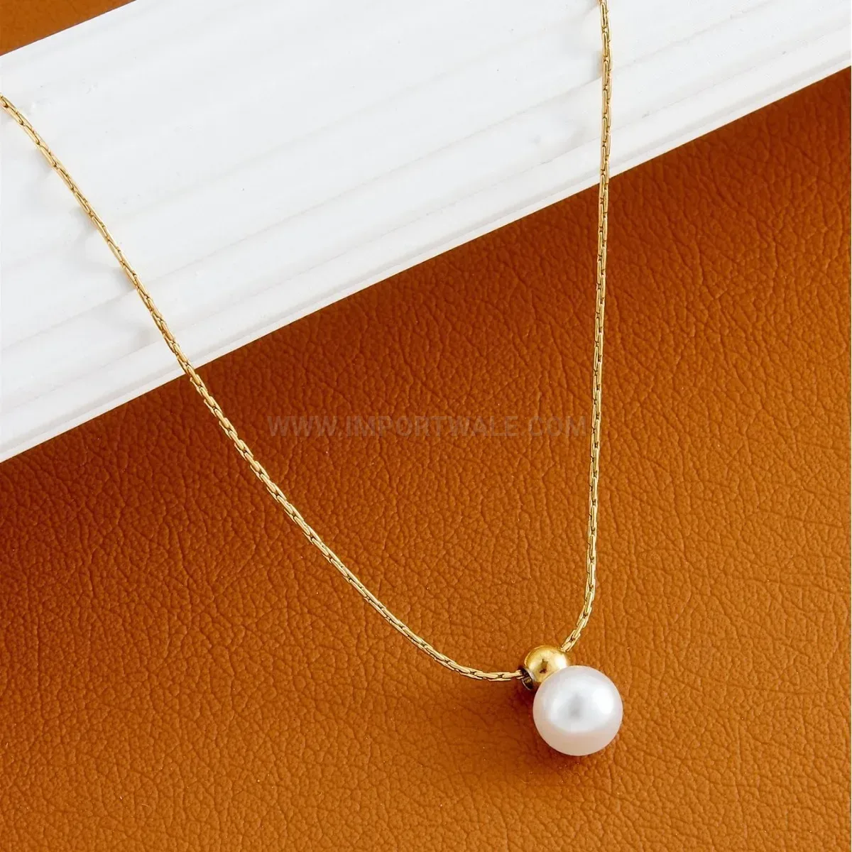 Bold French Style Artificial Pearl Pendant Titanium Steel O-Chain Necklace