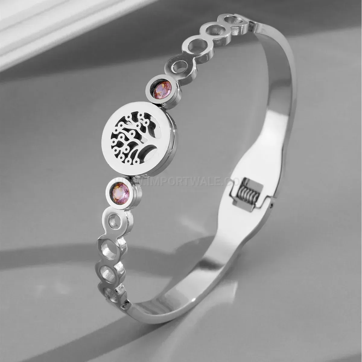 Full Crystal Tree of Life Stainless Steel Bangle