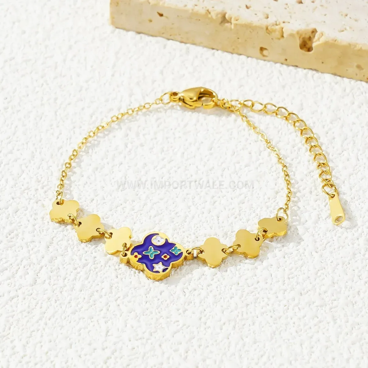 Modern Enamel Floral Titanium Steel Layered Necklace and Bracelet Jewelry Set