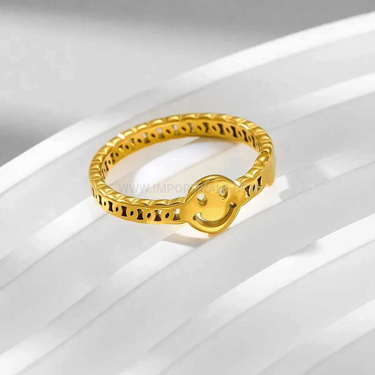 Cutout Smiley Face Stainless Steel Minimalist Band Ring
