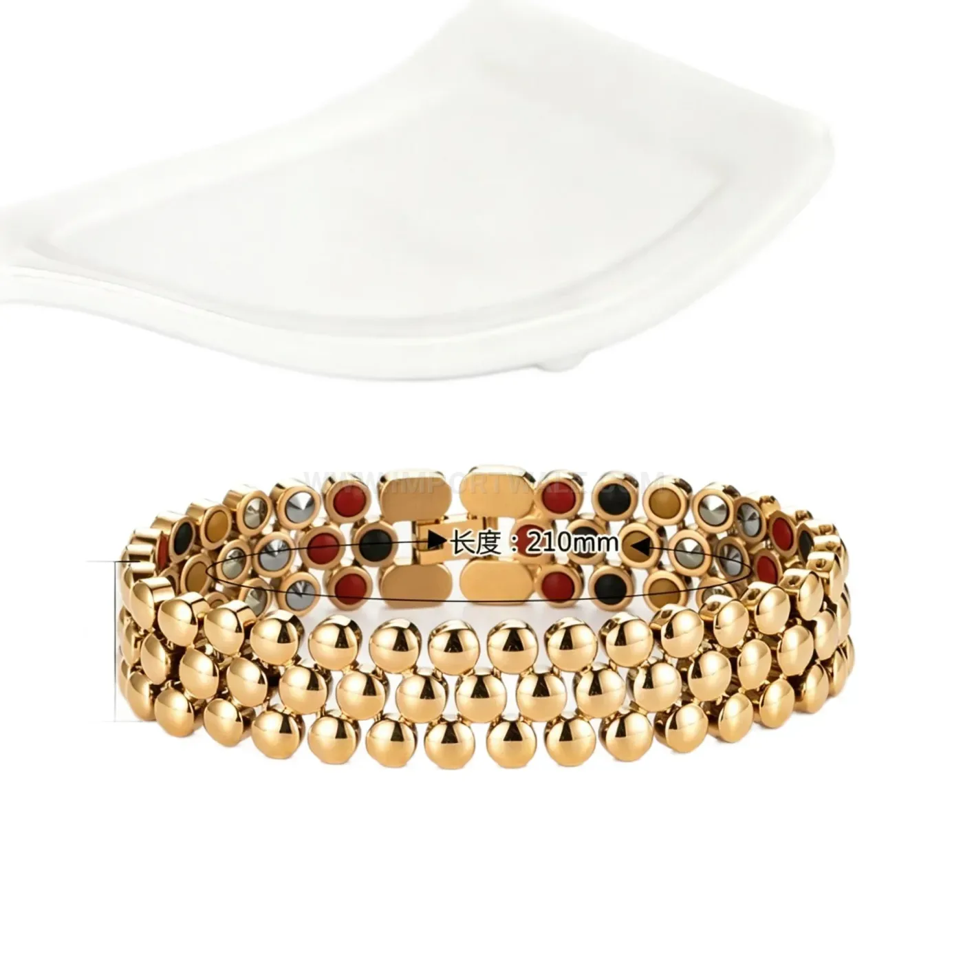 Trendy Triple-Row Gold Titanium Steel Bio Magnetic Bracelet