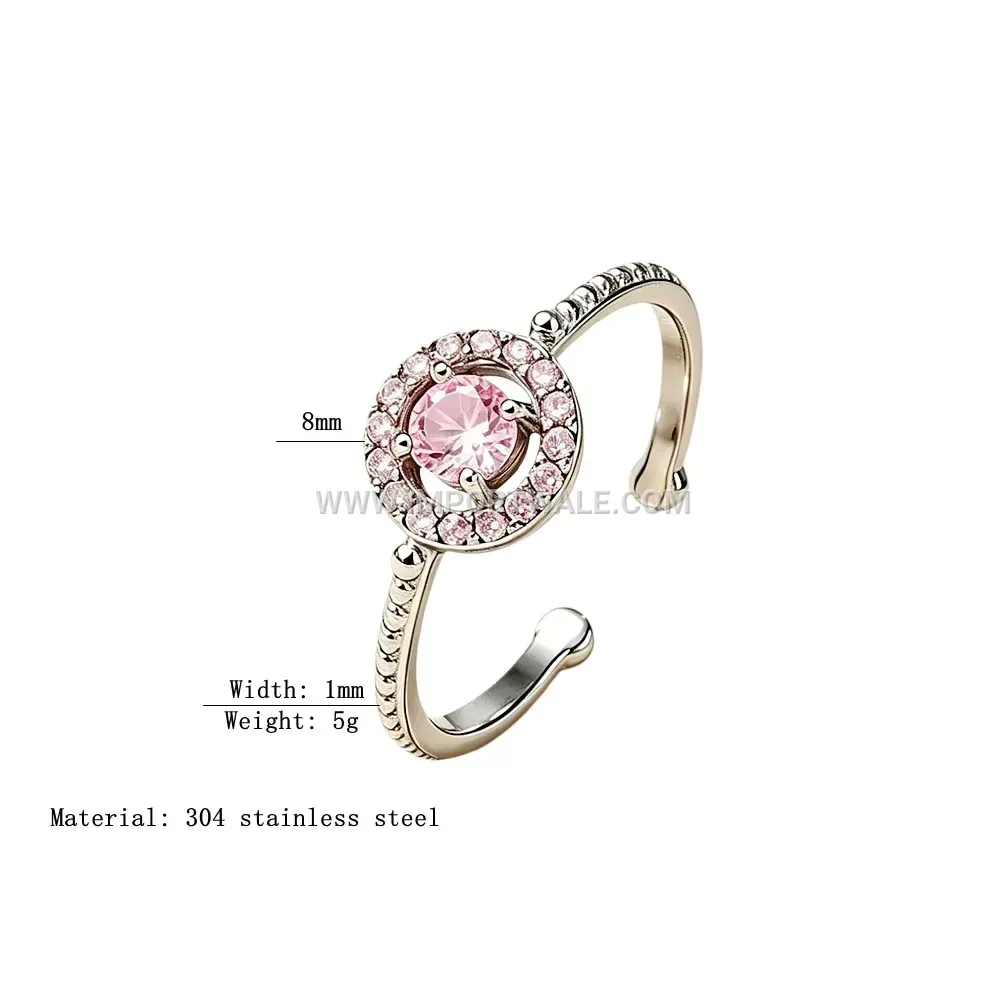 Open Adjustable Zircon Stainless Steel Cocktail Ring