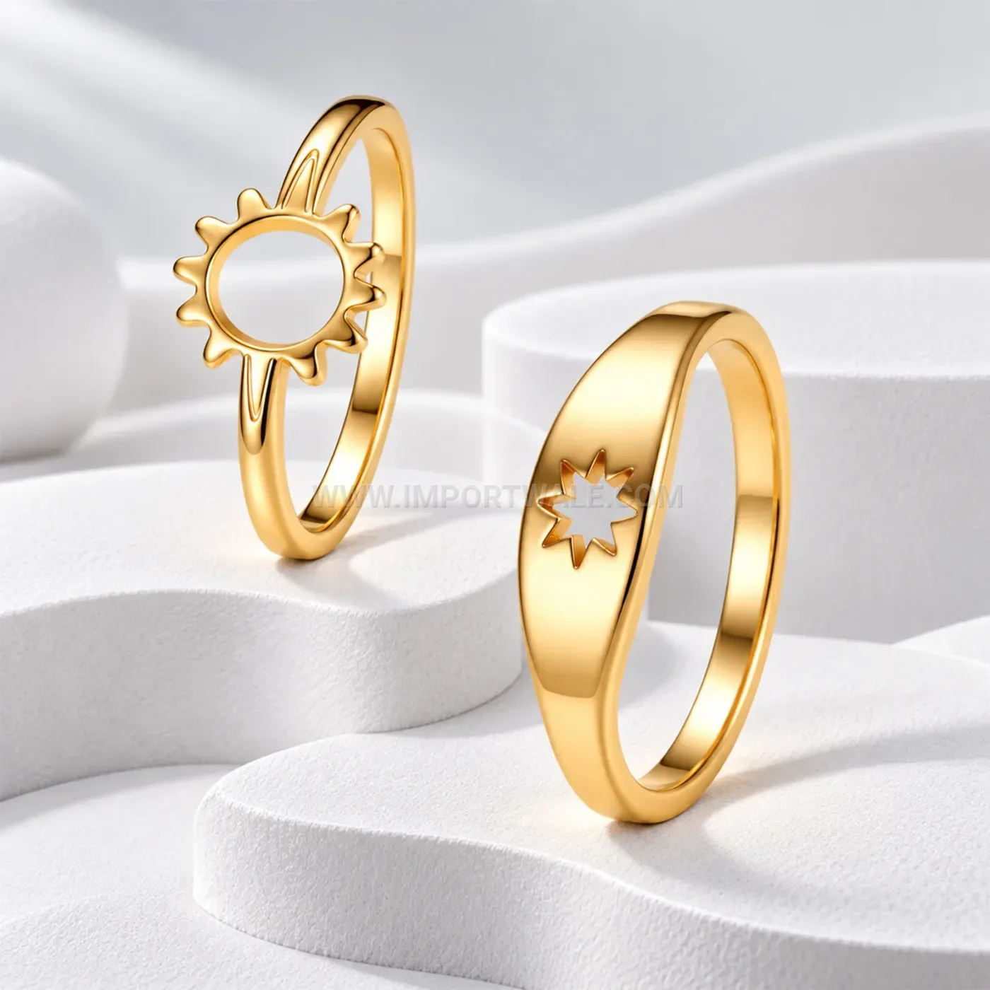 Sun and Moon Cutout Stainless Steel Stacking Couple Ring Set