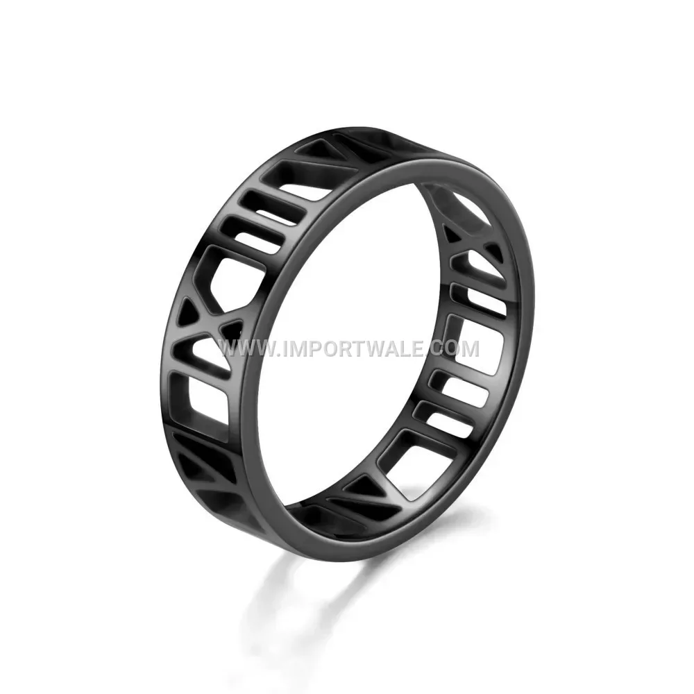 Openwork Roman Numeral Cutout Stainless Steel Ring