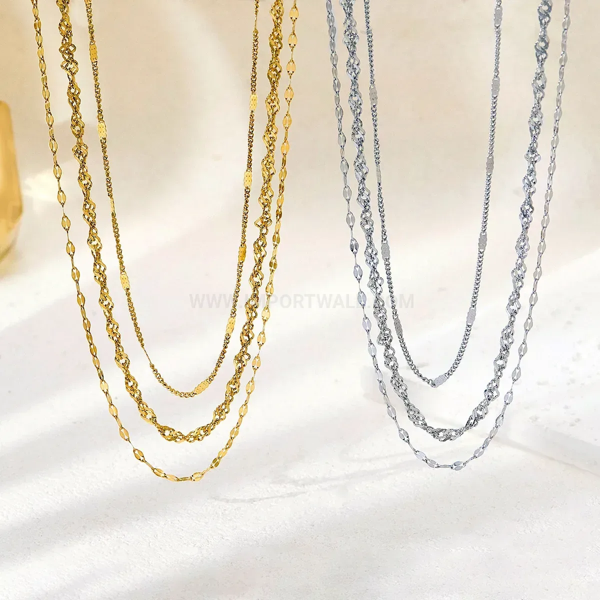 Elegant Stainless Steel Twisted Rope Triple Layer Collar Necklace
