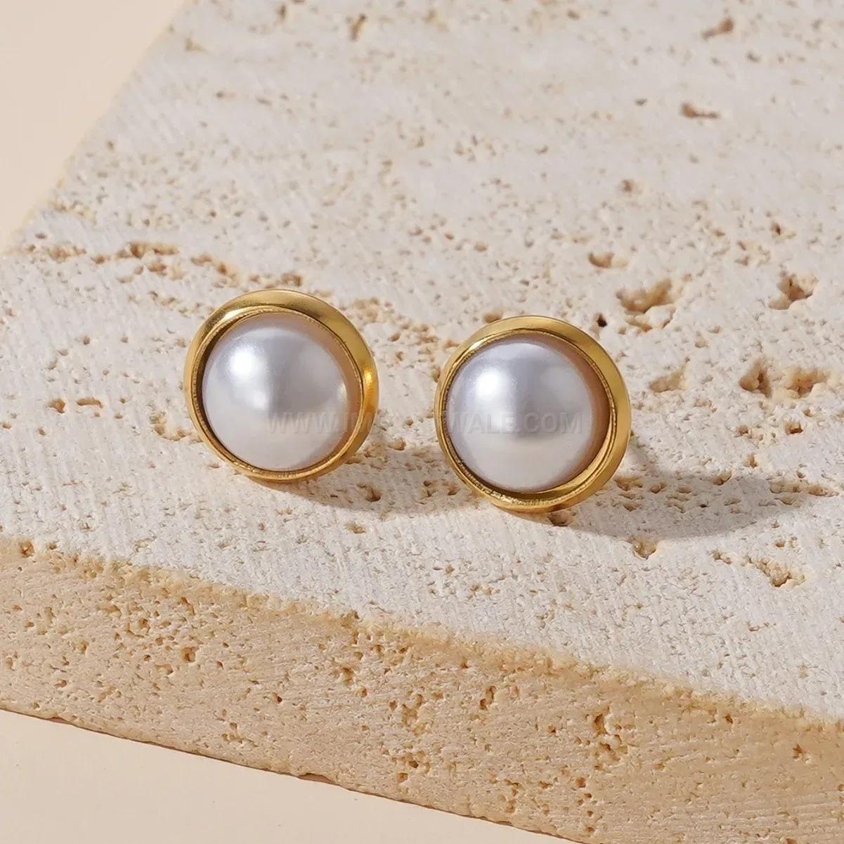 Faux Pearl Accent Titanium Steel Stud Earrings