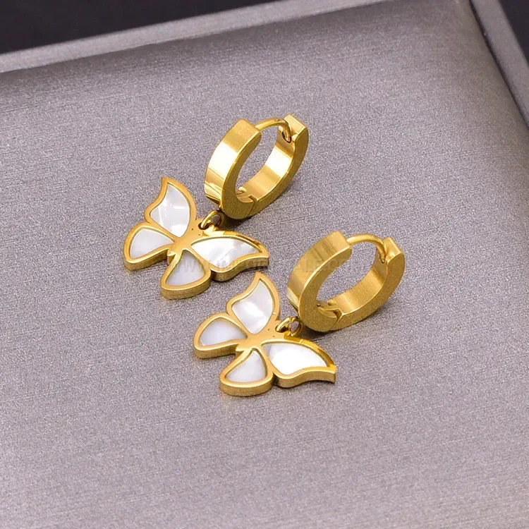 Gold Titanium Steel Shell Butterfly Jewelry Set