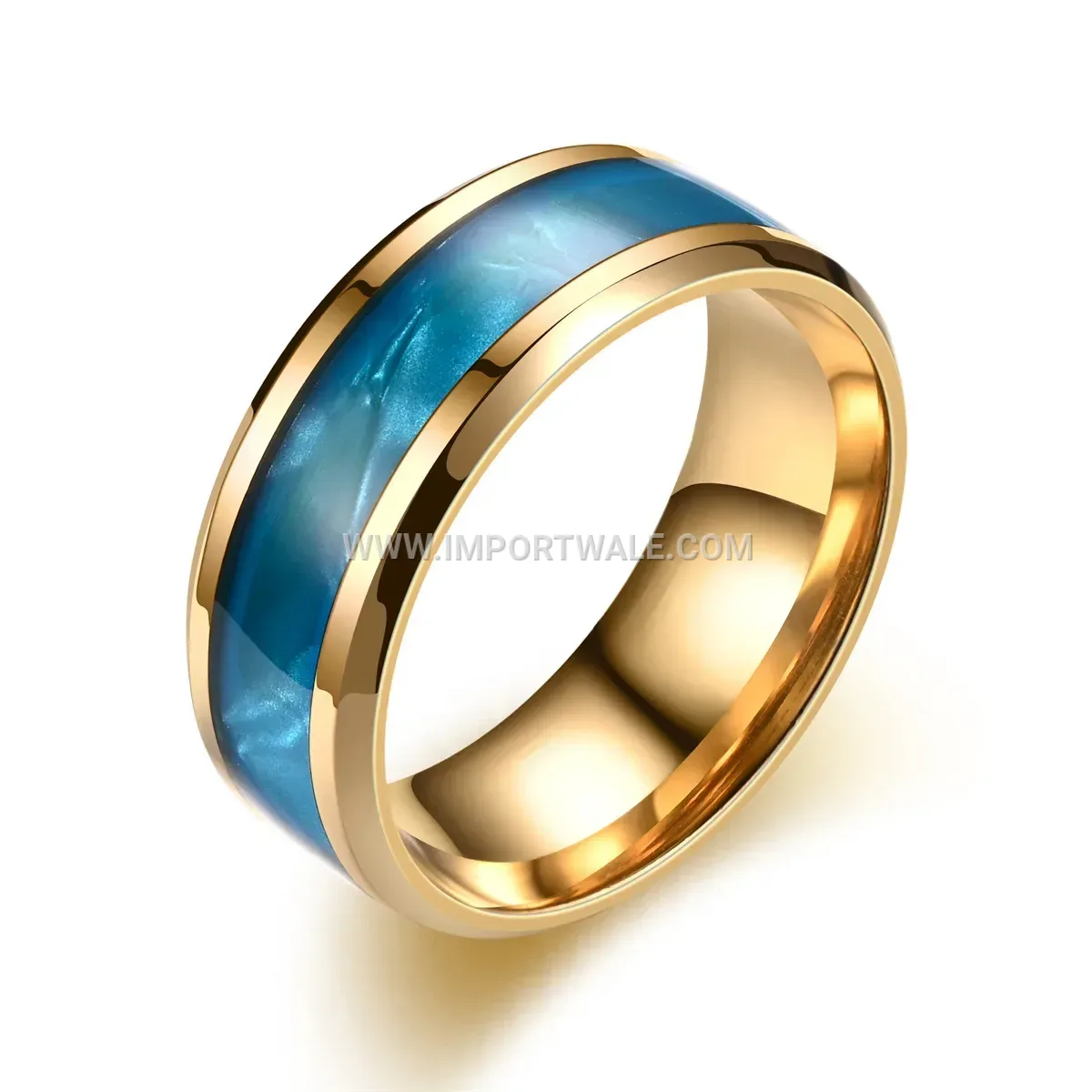 Iridescent Blue Shell Inlay Stainless Steel Ring