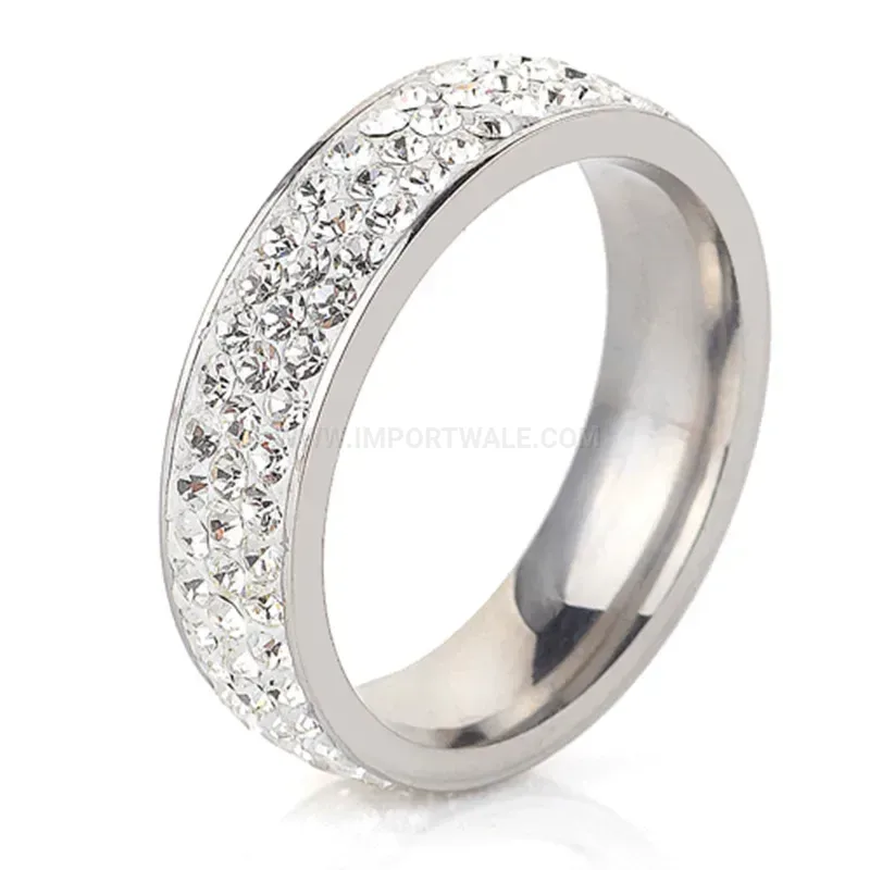 Triple Row Crystal Inlaid Stainless Steel Band Ring