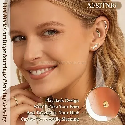 Stylish Stainless Steel Multi Shape Cartilage Earring Set