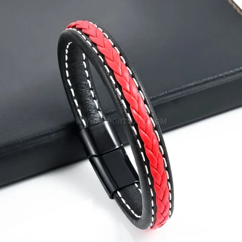 Classic Multicolor Braided Striped Leather Cord Bracelet with Magnetic Clasp