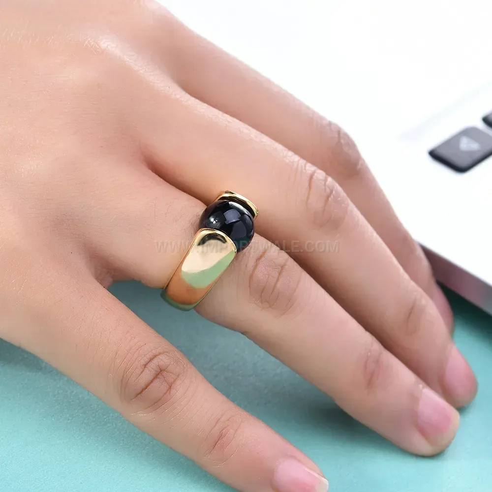 Designer Vintage 18K Gold Plated Cat Eye Gemstone Stainless Steel Ring