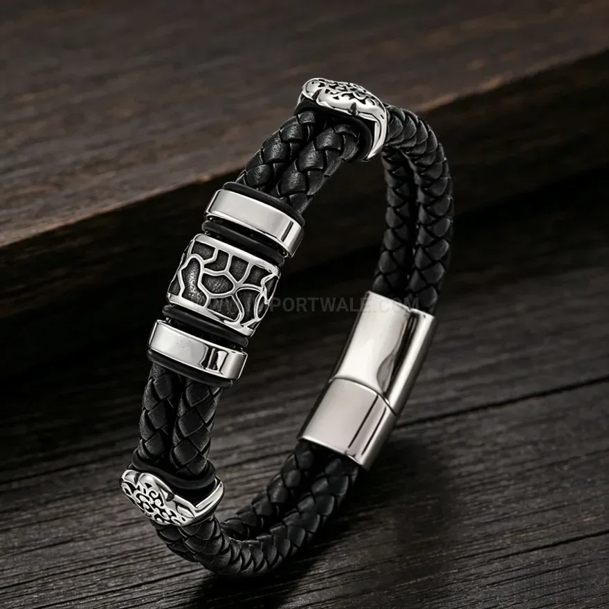 Premium Double Strand Woven Leather Cuff Bracelet for Men