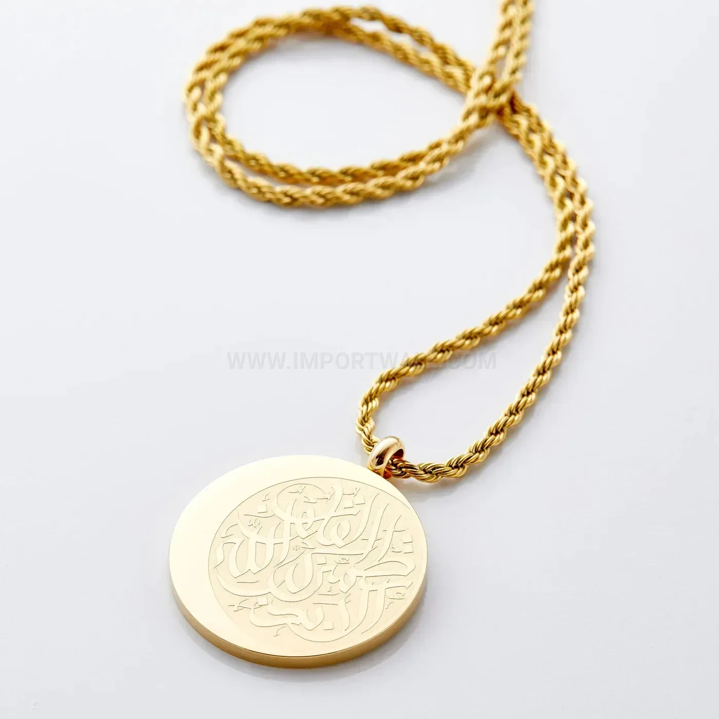 18K Gold Plated Stainless Steel Crescent Moon Arabic Script Necklace