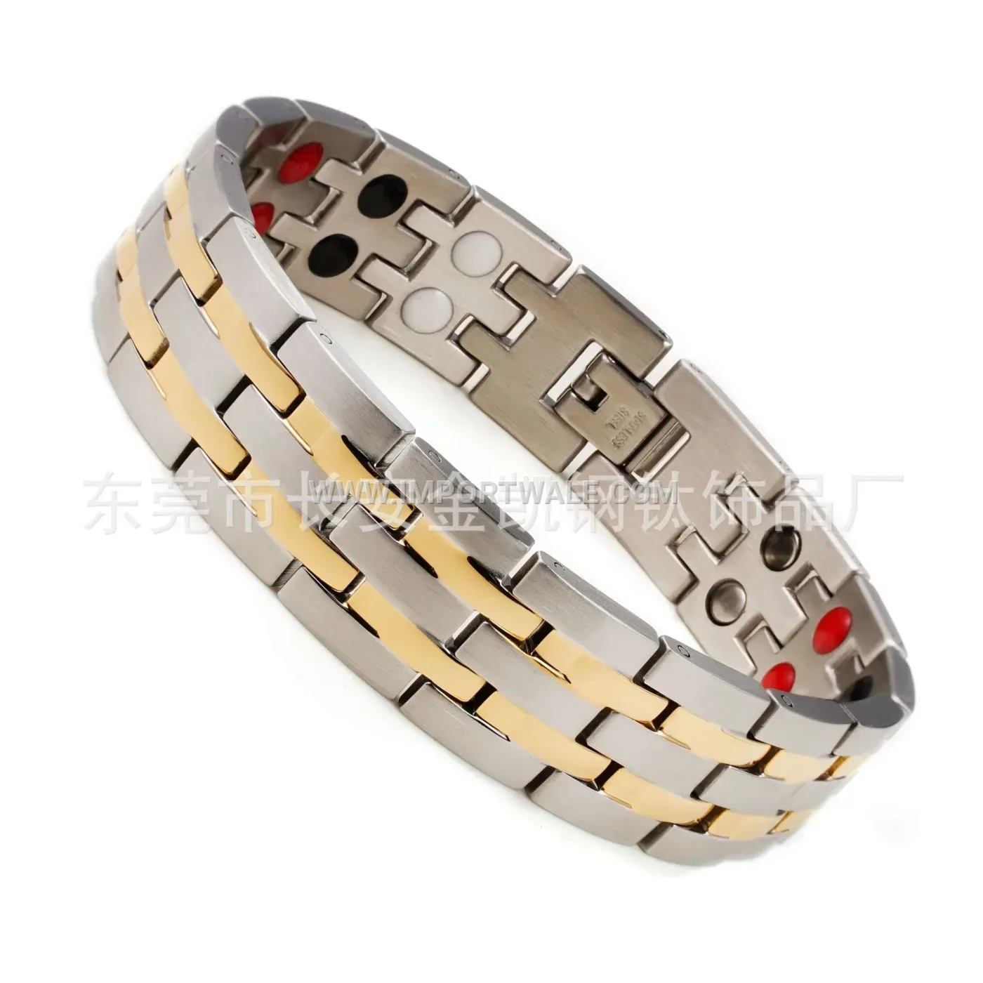 Men's Double Row Geometric Magnetic Steel Bracelet