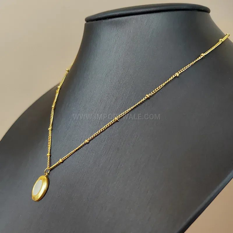 Gold Plated Titanium Steel Oval Shell Inlay Pendant Necklace