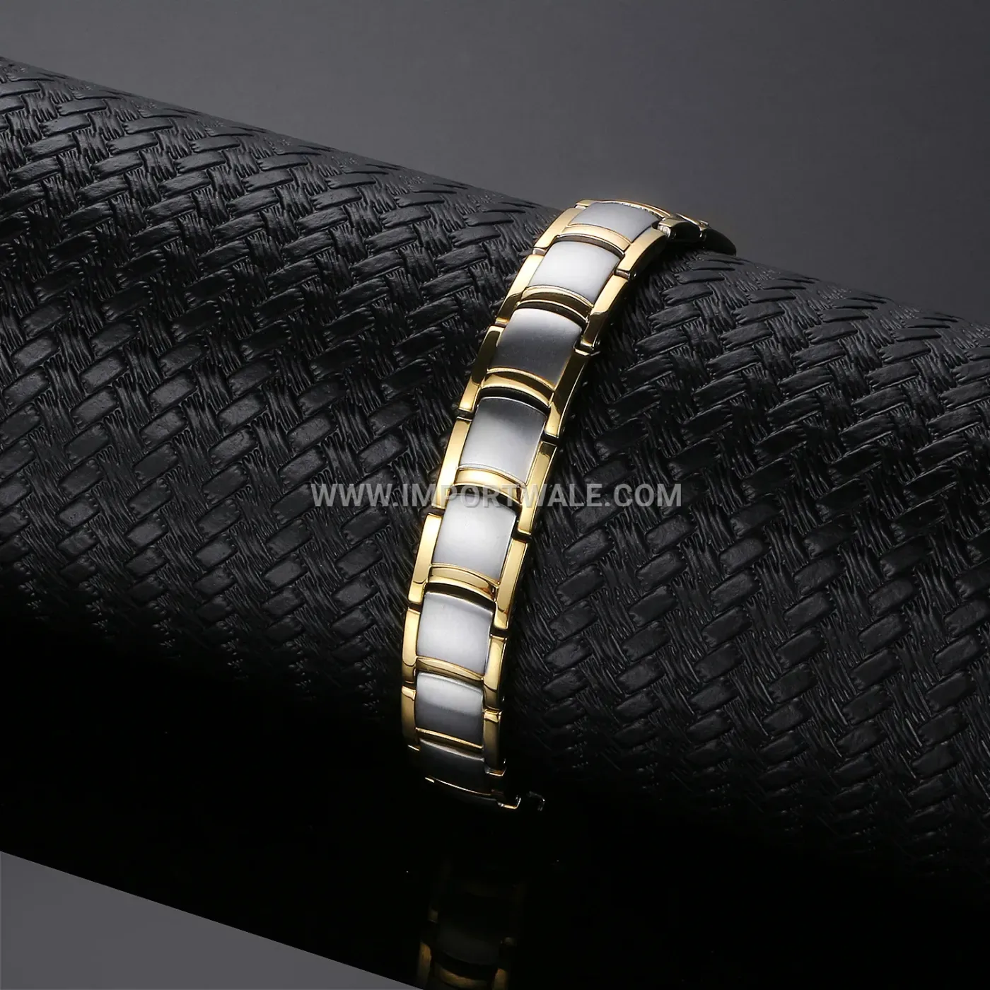 Geometric Gold Accent Stainless Steel Magnetic Link Bracelet