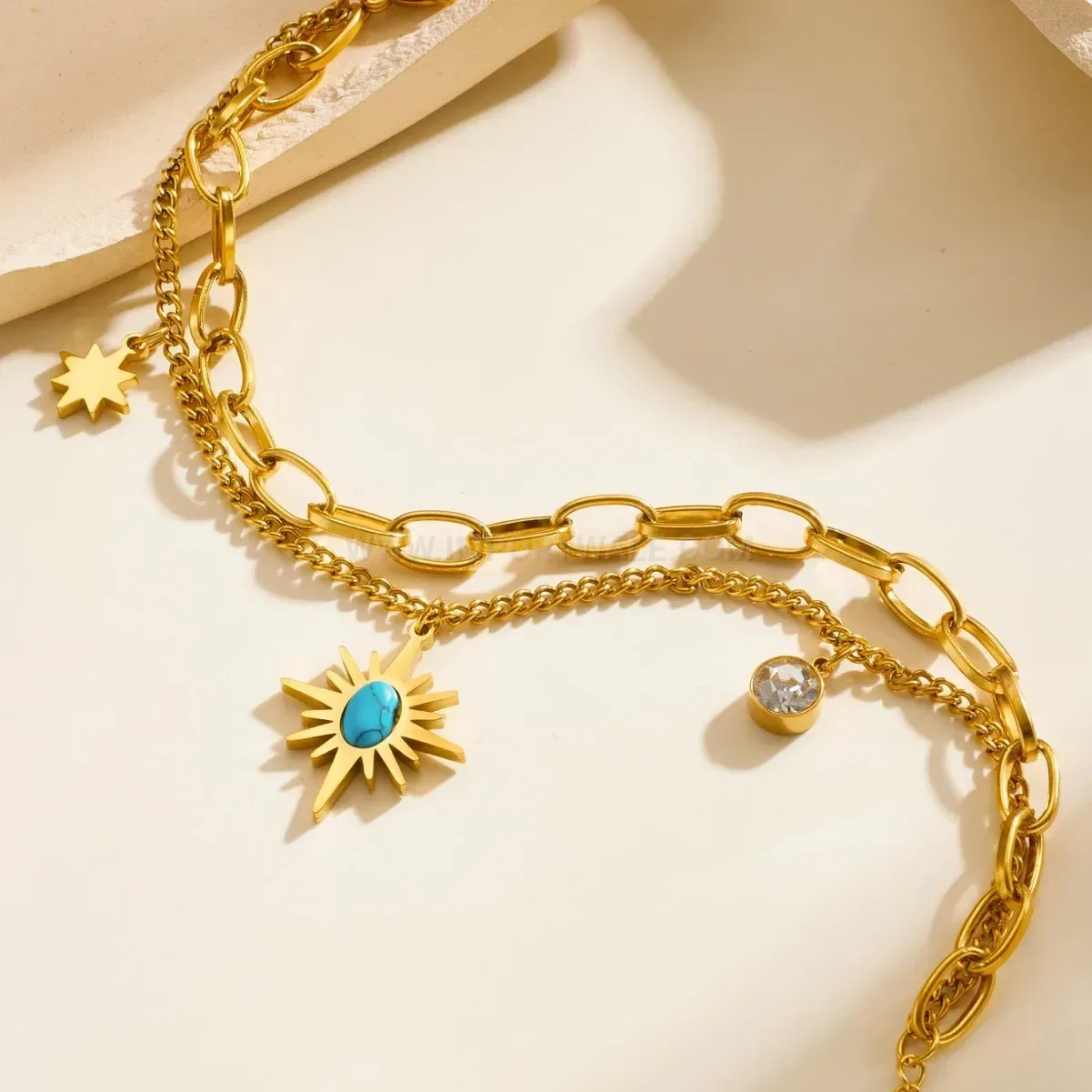 Gold Plated Stainless Steel Celestial Sun Motif Bracelet