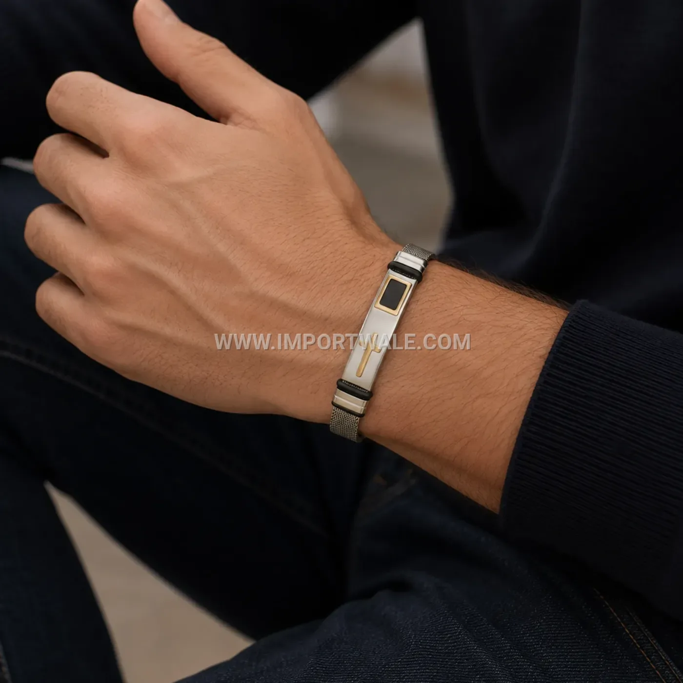 Engravable Stainless Steel Mesh Cross Bracelet