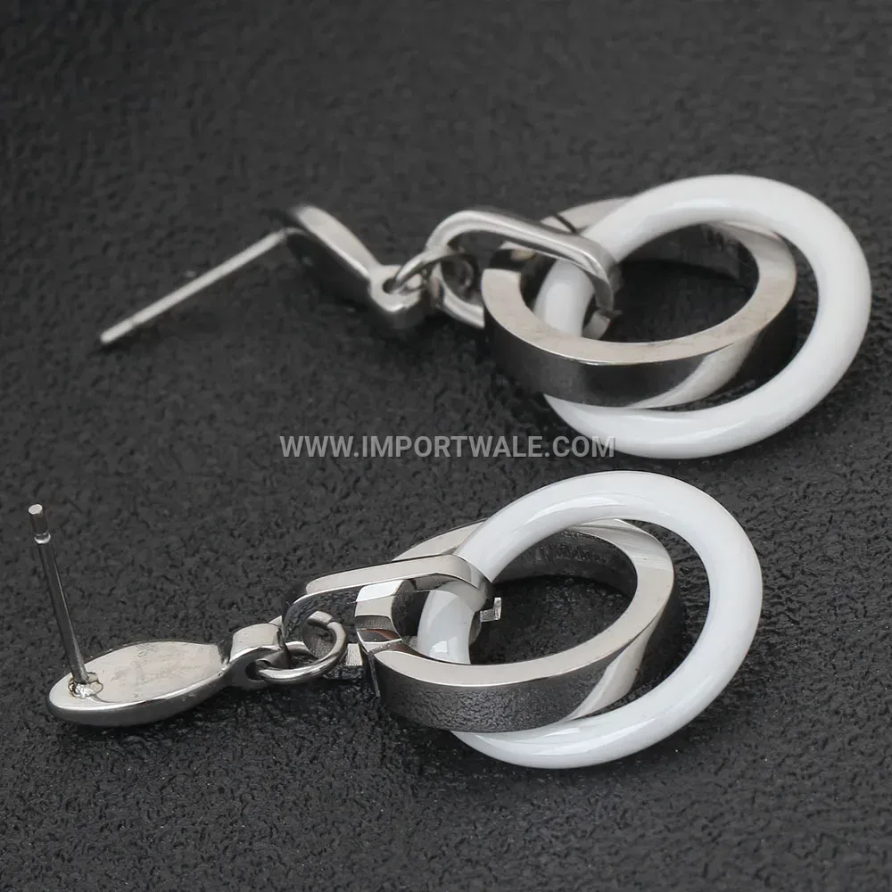Minimalist Stainless Steel and Ceramic Circular Stud Earrings