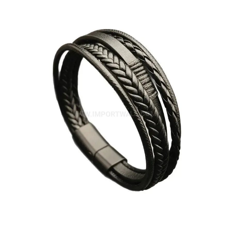 Premium Multi-Strand Woven Leather Bracelet with Magnetic Clasp