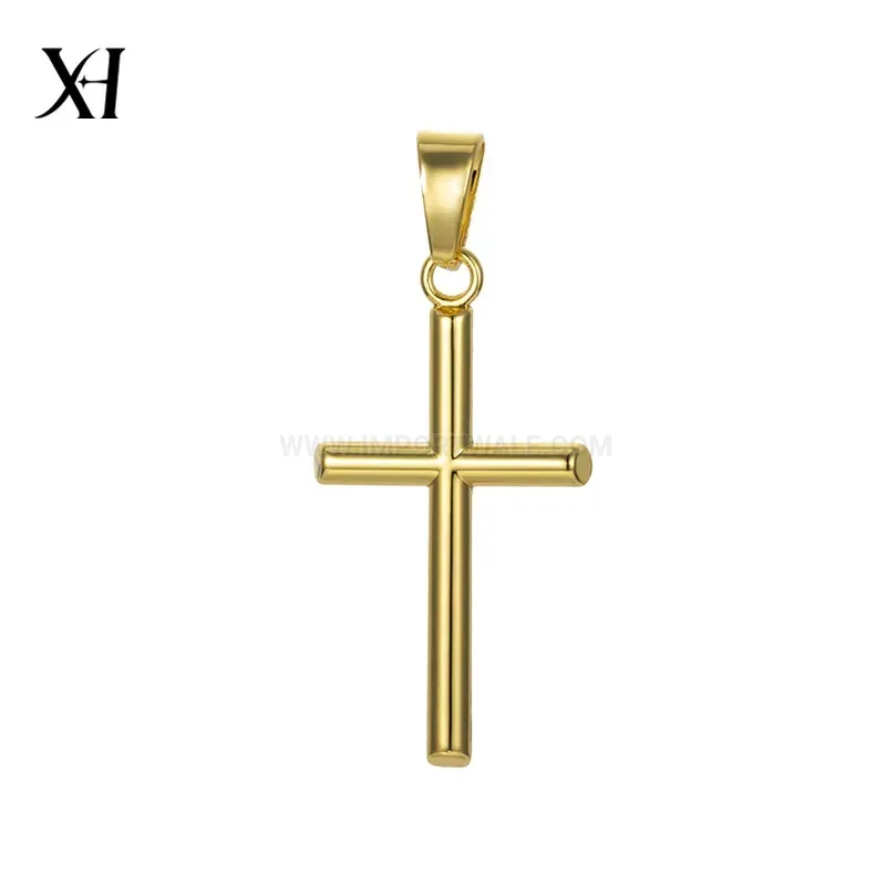 Chic Vintage Gold Plated Cross Pendant with Rhinestone Accents