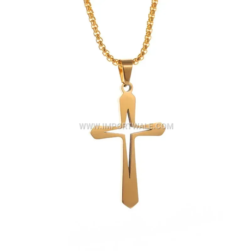 Hollow Cross Stainless Steel Pendant Link Chain Necklace