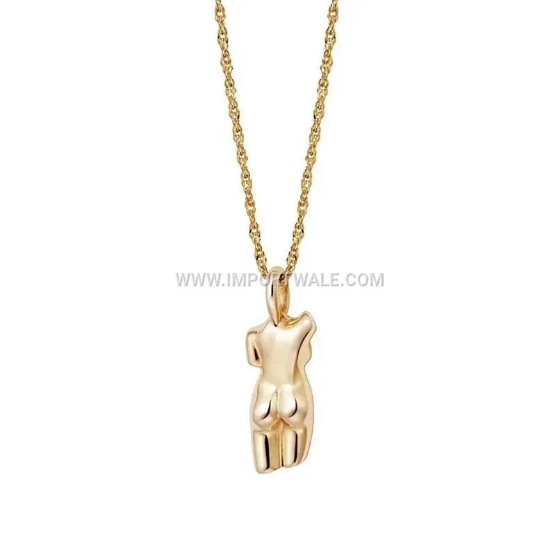 Abstract Body Silhouette Gold Plated Titanium Steel Necklace