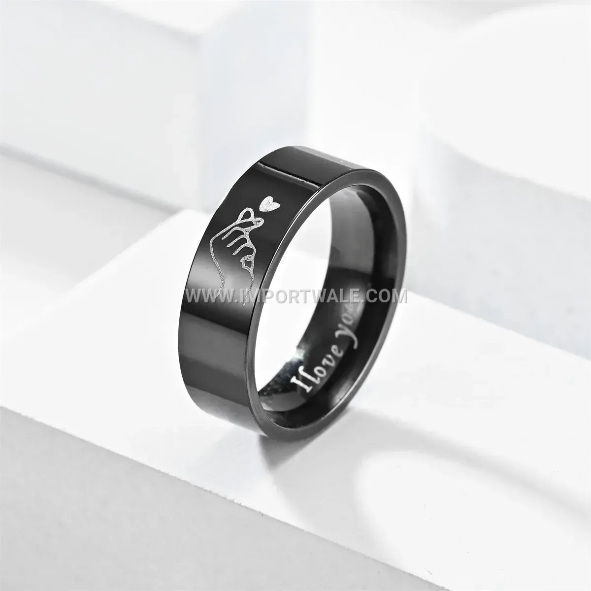 Stainless Steel Heart Gesture Matching Band Ring